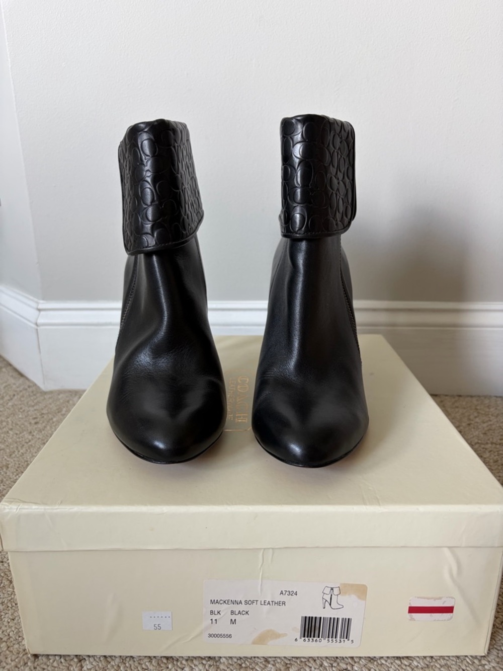 Coach Black Leather Fold-Over Cuff Ankle Booties - Picture 5 of 12